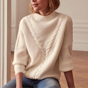 Sezane Ivory Zack Cable Knit Crewneck Jumper Size Small